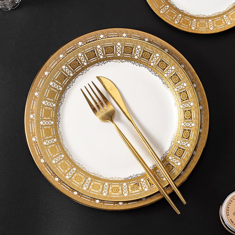 Nordic Light Luxury Palace Style Gold Rim Western Dinner Plate Pastry Plate Serving Plate Simple Creative Restaurant Steak Plate Dried Fruit Plate