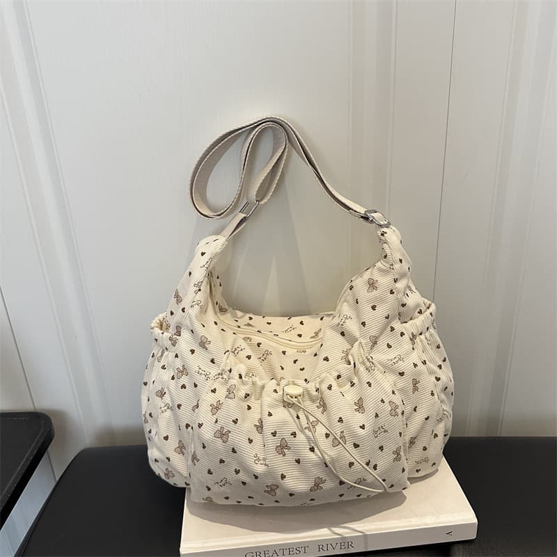 Korean style small floral sweet bag for women 2026 large capacity shoulder bag casual lazy style pleated crossbody dumpling bag