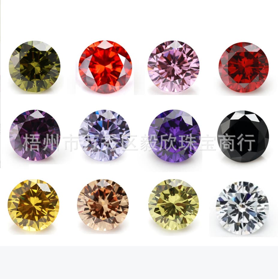 Round colored zircon loose stone 3A ultra-shiny jewelry accessories artificial gemstone cubic zirconia jewelry beauty