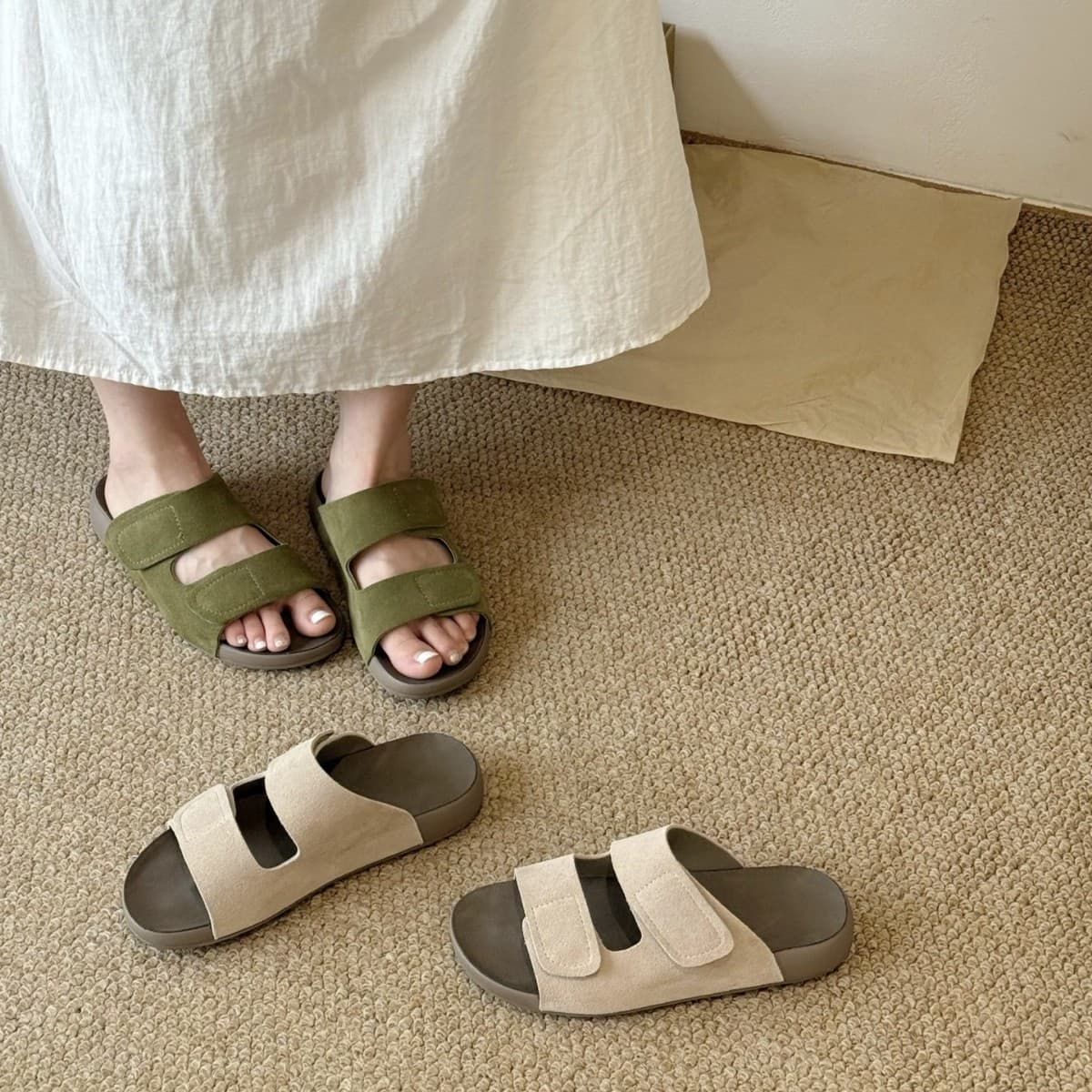 Cowhide~Retro Birkenstock Sandals for Women Summer Outdoor 2026 New Style Velcro Thick Sole Casual Beach Slides