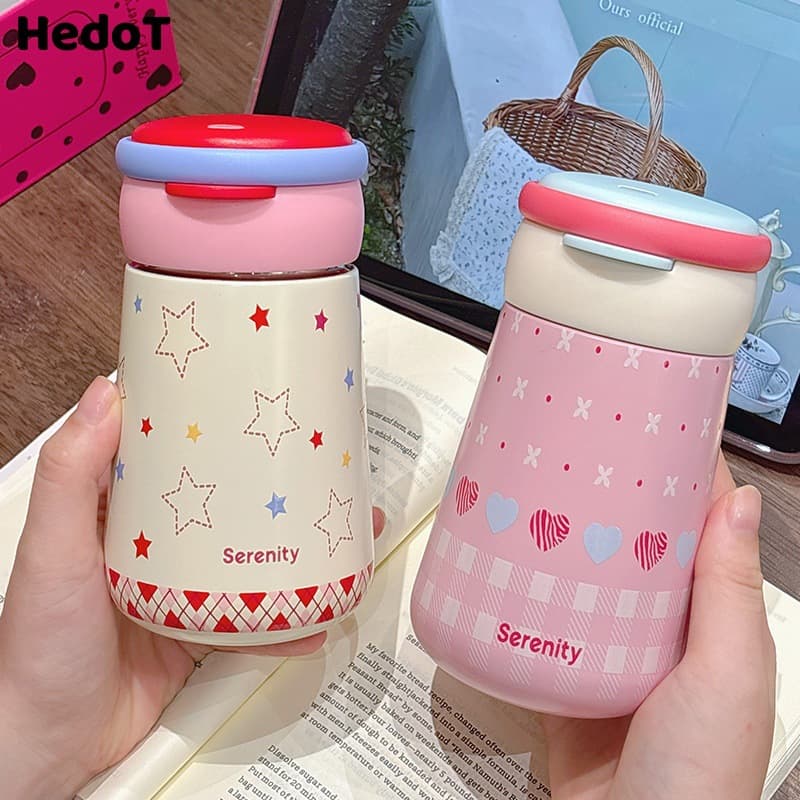 316 Stainless Steel Cute Dual-Drink Insulated Cup Portable Compact Office Straw Water Bottle Travel Coffee Cup