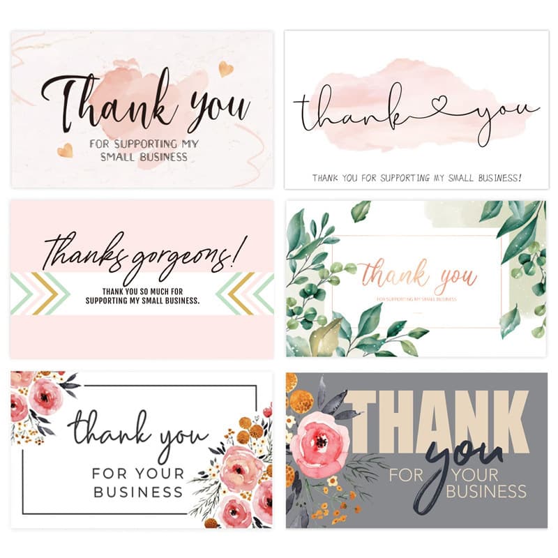 50 Sheets/Pack Pink Floral Thank You Cards, Gift Insert, Decorative Creative Holiday Packaging Card