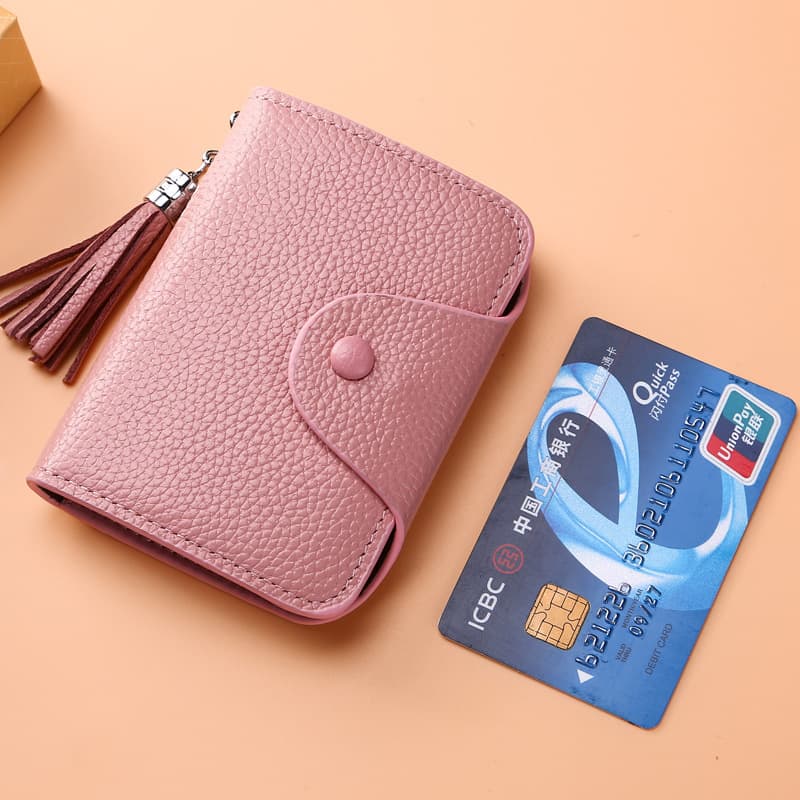 Women's Genuine Leather Card Holder Driver's License Card Case Anti-Demagnetization Cowhide Bank Credit Card Holder Integrated Ultra-Thin with Tassel Trendy