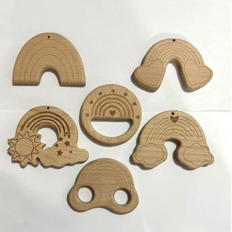 Factory Direct Baby Pacifier Clip Accessories Wooden Teether Beech Wood Rainbow Teething Stick