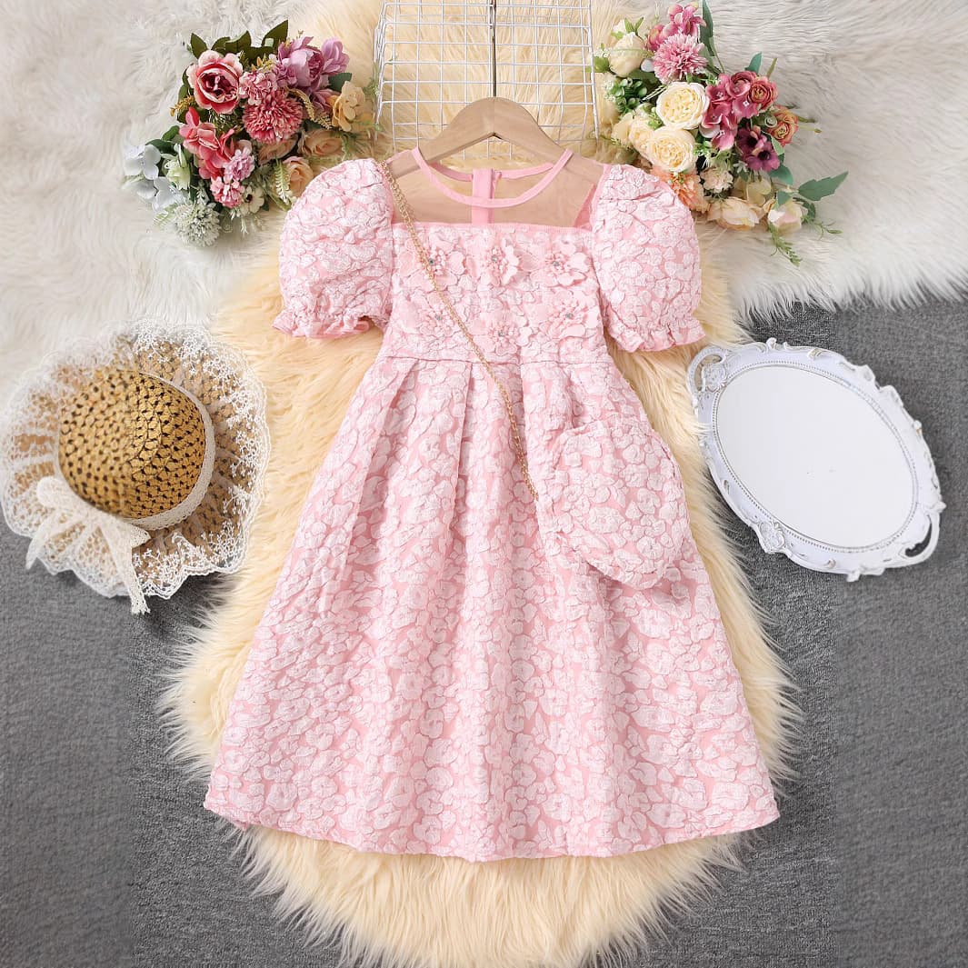 Best-selling Palace Style Girls Princess Dress Flower Girl Tulle Puff Sleeve Princess Dress Baptism Dress Performance