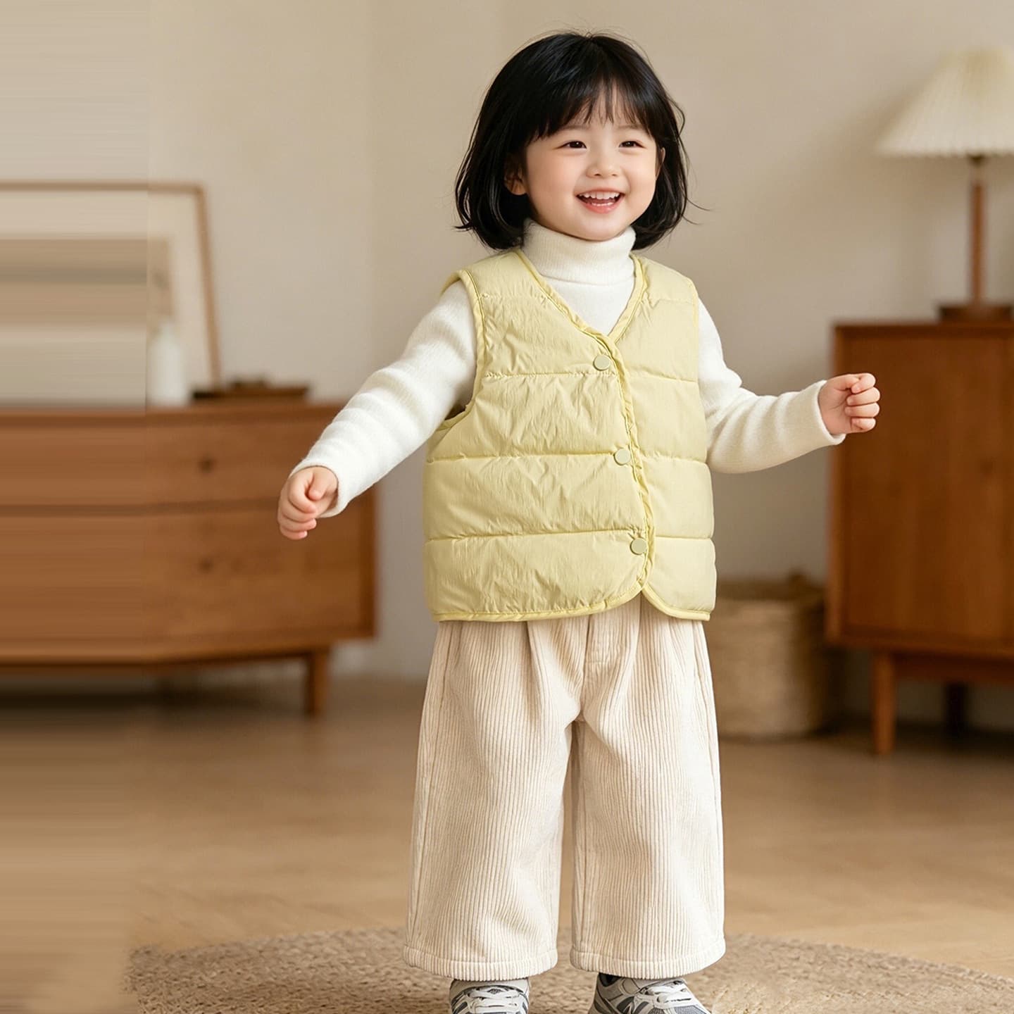Kids Down Vest for Autumn and Winter, Boys and Girls Round Neck White Duck Down Sleeveless Jacket, Wear Inside or Outside