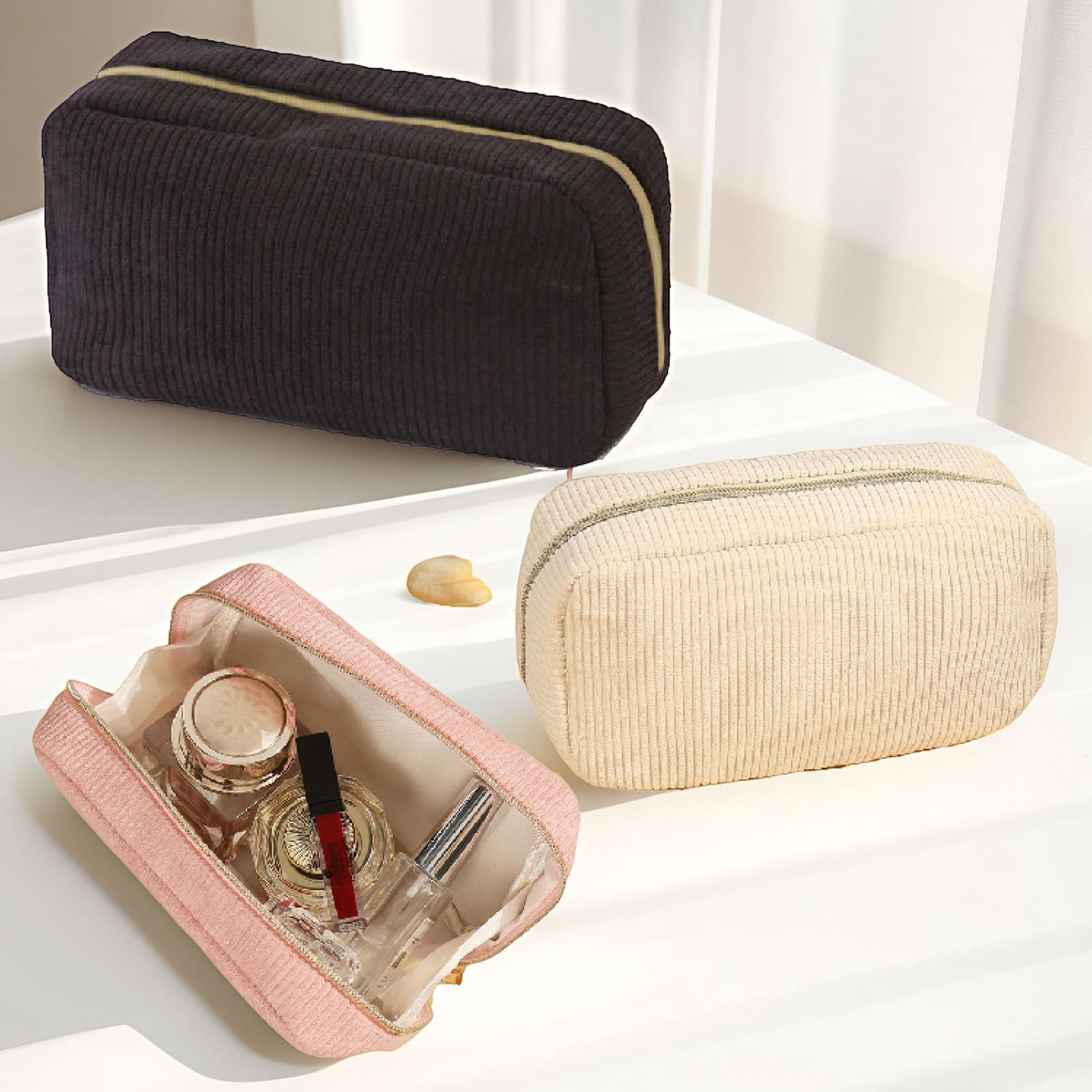 New Corduroy Storage Bag, Clutch Bag, Portable Large-Capacity Cosmetic Bag, Simple and Versatile Travel Toiletry Bag