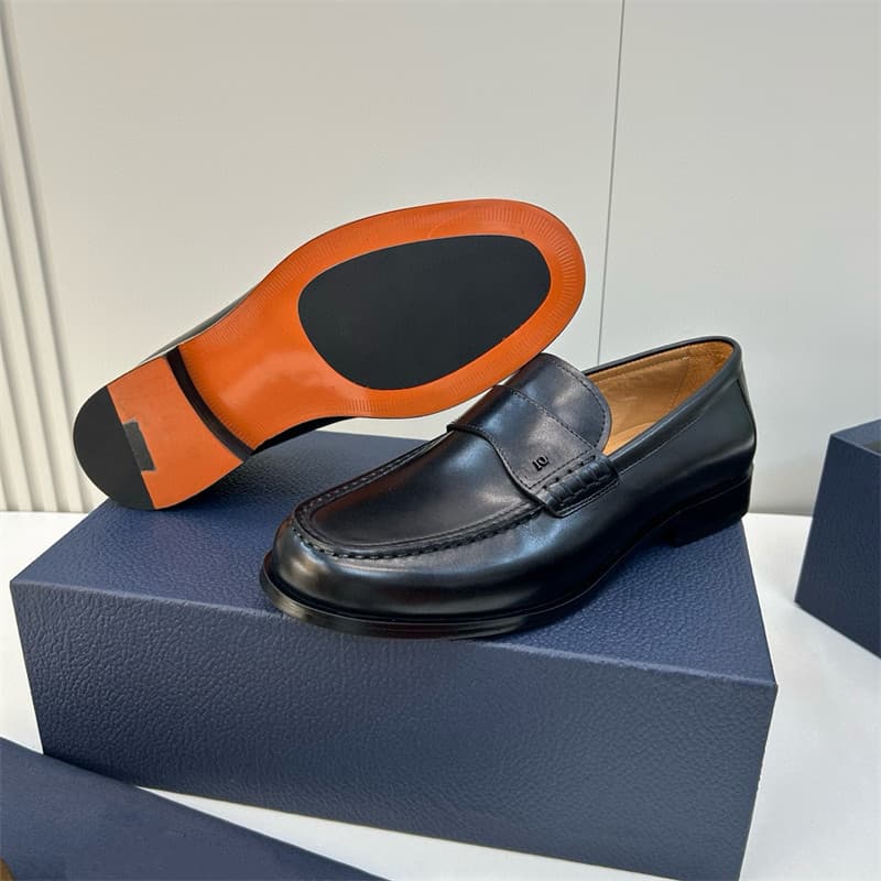 European Trend Men's Genuine Leather Business Shoes, Slip-On High-End Commuter Loafers, Round-Toe Classic Handcrafted Shoes