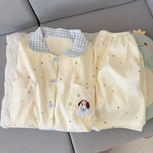 Pajama Set with Padded Bra for Women, Summer Sweet and Cute Student Dorm Cartoon Wearable Out Loungewear Set