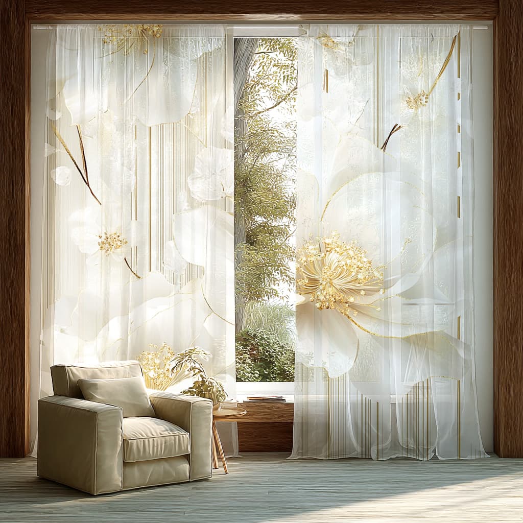 JIT Factory Direct Nordic Light Luxury Floral Digital Print Curtain Window Sheer Cross-Border Hot Sale