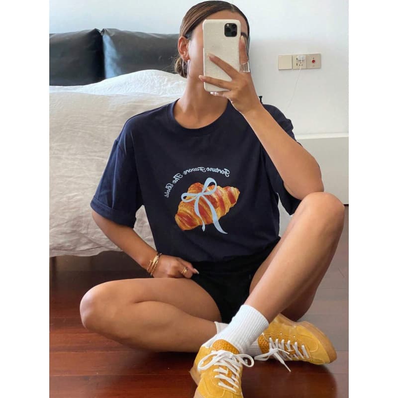 Cross-border European code Livesso Graphic & Letter Print Loose Fit Round N