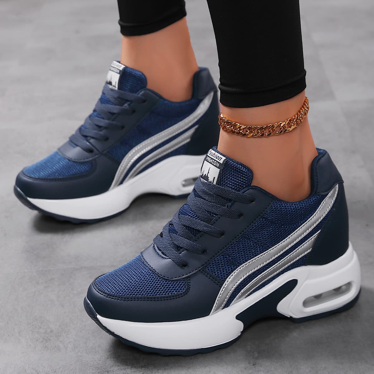Factory Wholesale Cross-Border New Soft Sole Mesh Height-Increasing Women's Shoes Air Cushion Thick Sole Casual Sports Shoes Platform Sneakers