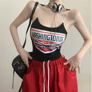 Tao Nai Pai American Hot Girl Invisible Strap Printed Camisole Top Slimming Short Sleeveless Tight Top with Padded Cups
