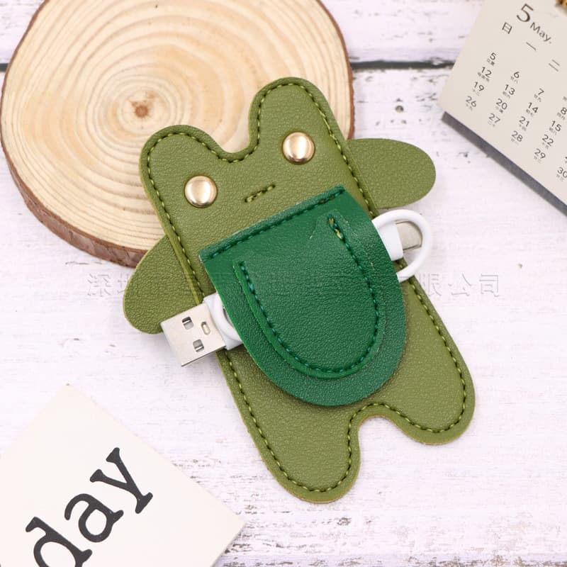 New cartoon frog cable winder PU leather headphone storage bag organizer headphone cable data cable organizer