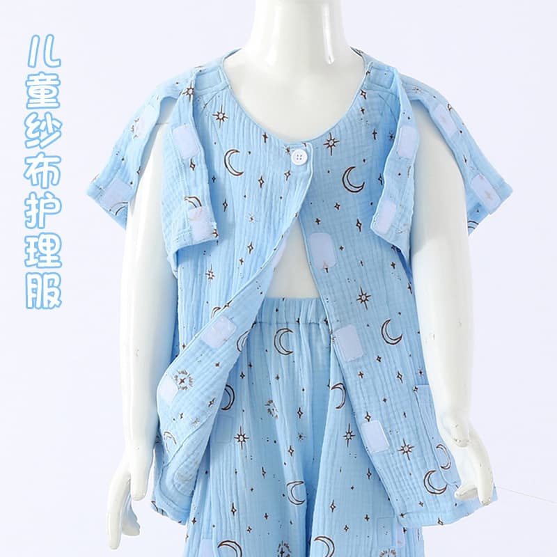 Summer Home Children's Hospital Wear Gauze Breathable One-Piece Patient Gown Easy to Clean and Put On