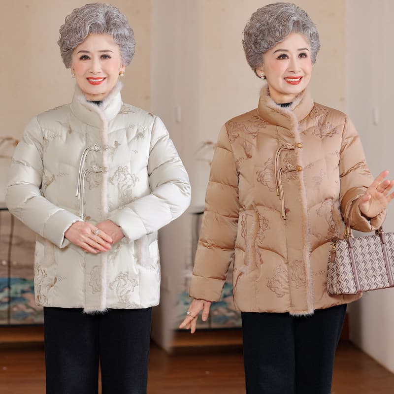 Short down jacket for grandmothers aged 60-70, suitable for middle-aged and elderly women.