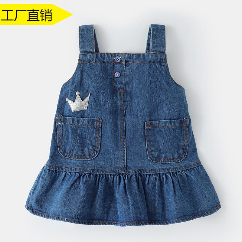 Spring Summer Denim Skirt Baby Girl Infant Toddler Cotton Overalls Dress A-Line Skirt Korean Style Spring Autumn Dress
