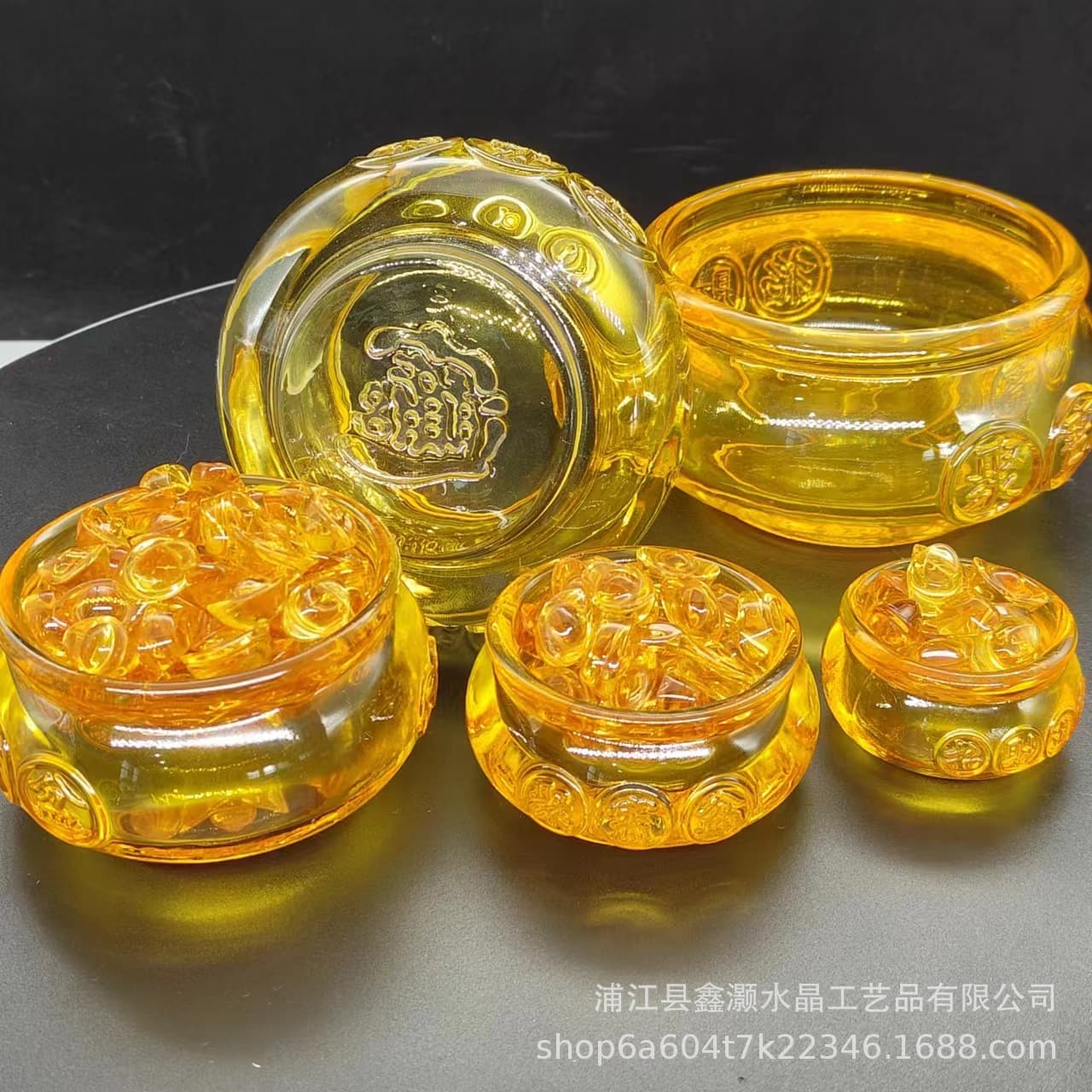 New Glazed Treasure Bowl Home Decor, Feng Shui Layout Ornament Gift Mascot Yellow Crystal Accessories