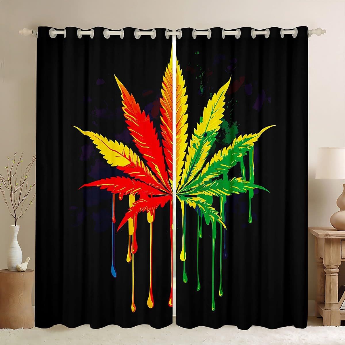 Cross-Border Psychedelic Plant-Style Colorful Leaf Digital Print Curtains Exclusively for Amazon, Suitable for Bedroom and Living Room, Wholesale from Manufacturer