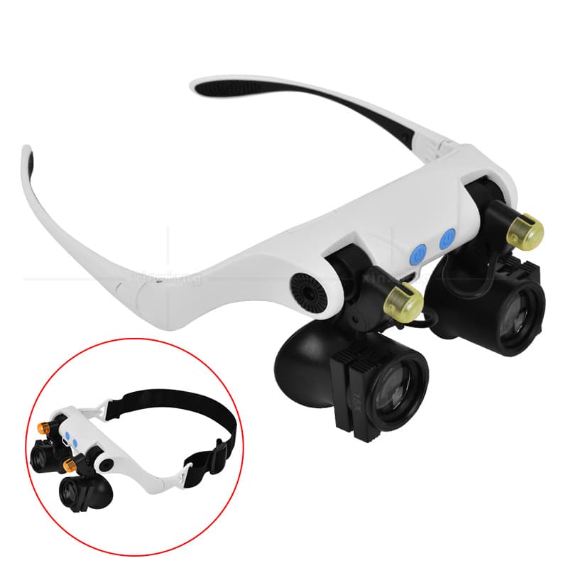 USB rechargeable head-mounted glasses repair magnifying glass with replaceable lenses, three-color LED lights, 21 multiples adjustable