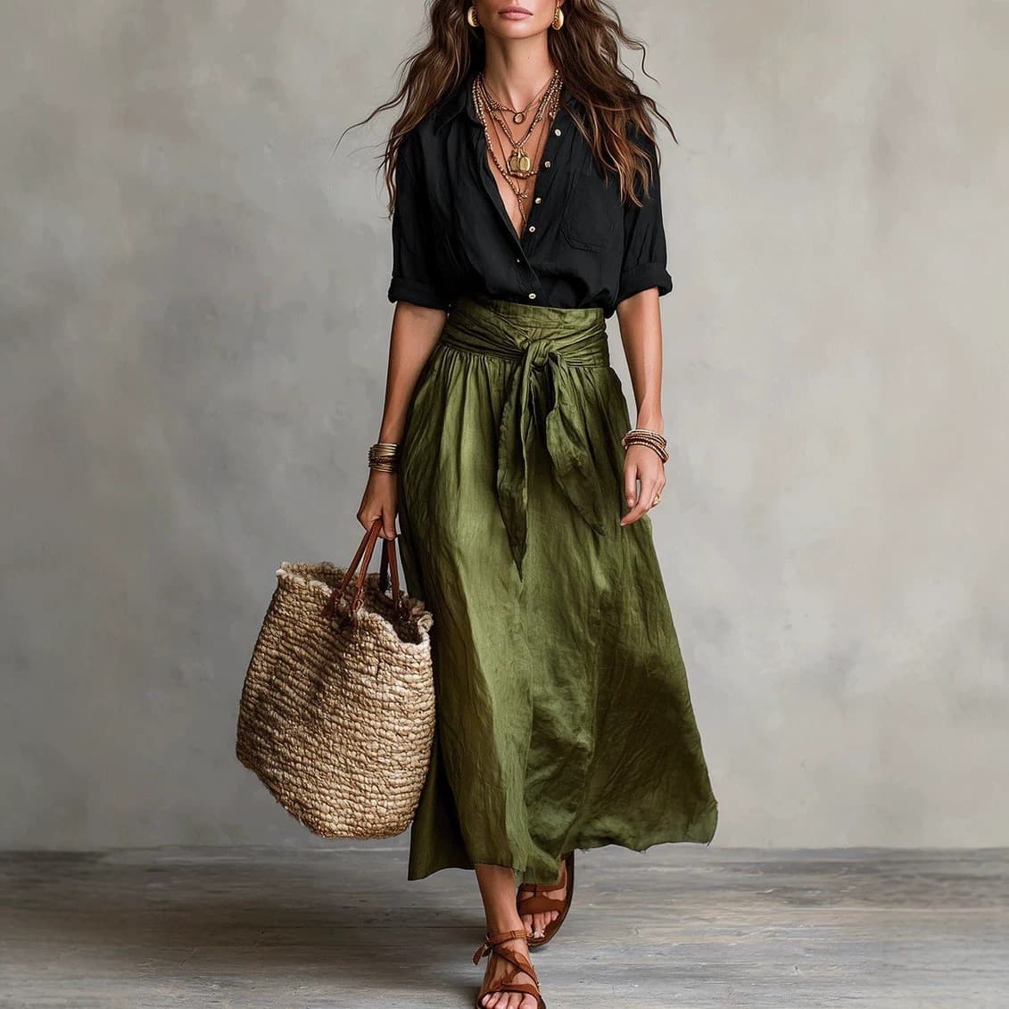 2026 Amazon Cross-Border Independent Station Women's Summer European and American Style Contrast Color Casual Fashion Skirt Shirt Two-Piece Set