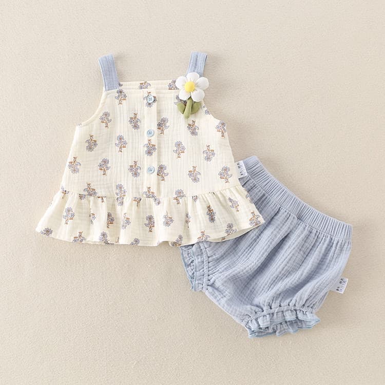 Sleeveless Baby Girl Summer Korean New Style Two-Piece Set Summer Baby Girl Fresh Suspender Two-Piece Outfit