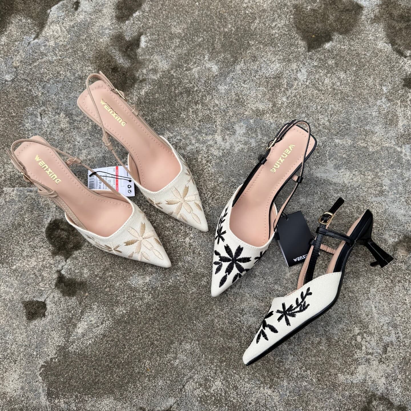 Women's Embroidered Floral Pointed Backless Sandals French New Chinese Style Thin Heel Closed Toe Back Strap Fashion High Heels