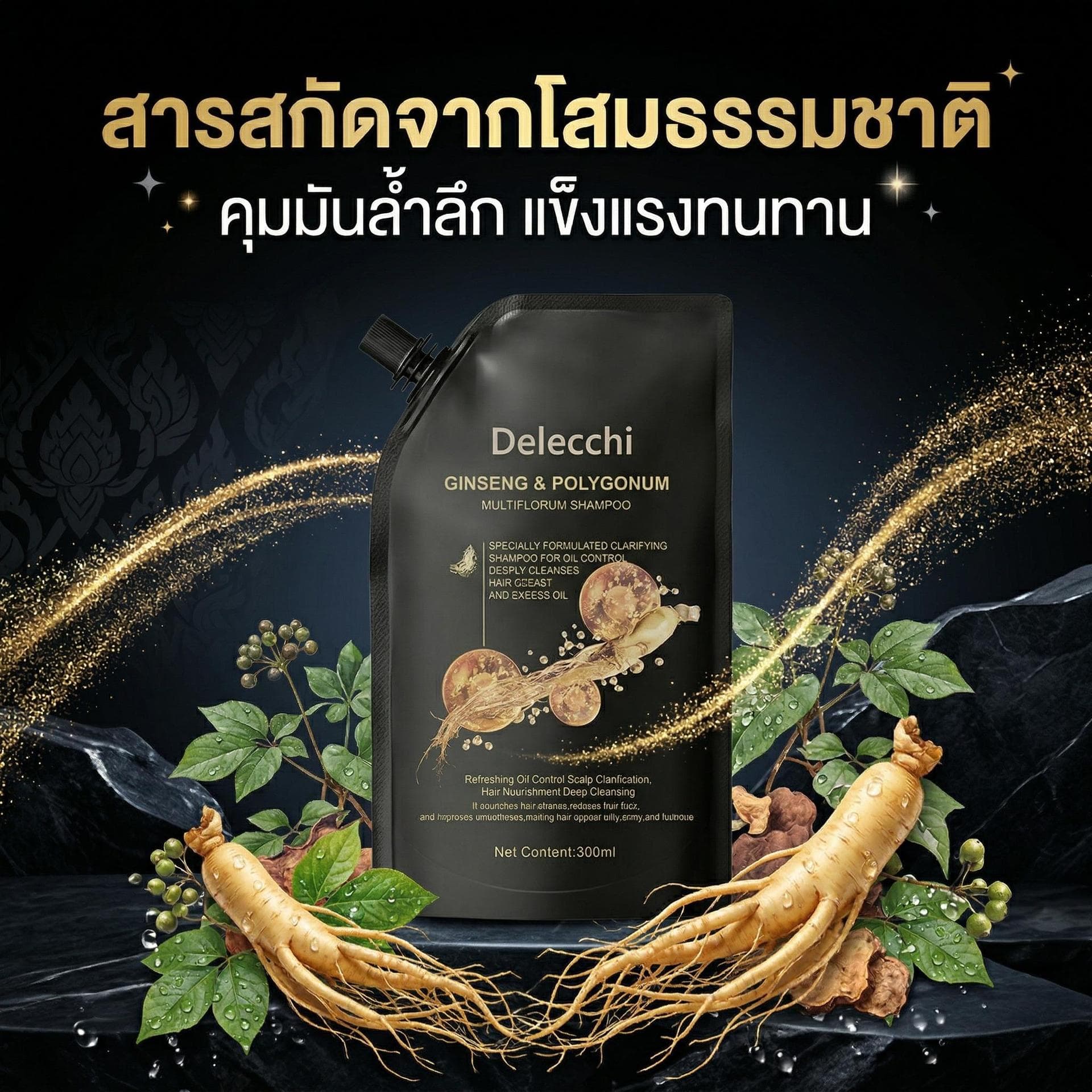 Ginseng and Polygonum multiflorum shampoo, smooth, deep cleansing, nourishing, anti-dandruff, anti-itch, oil control, and fluffy hair.