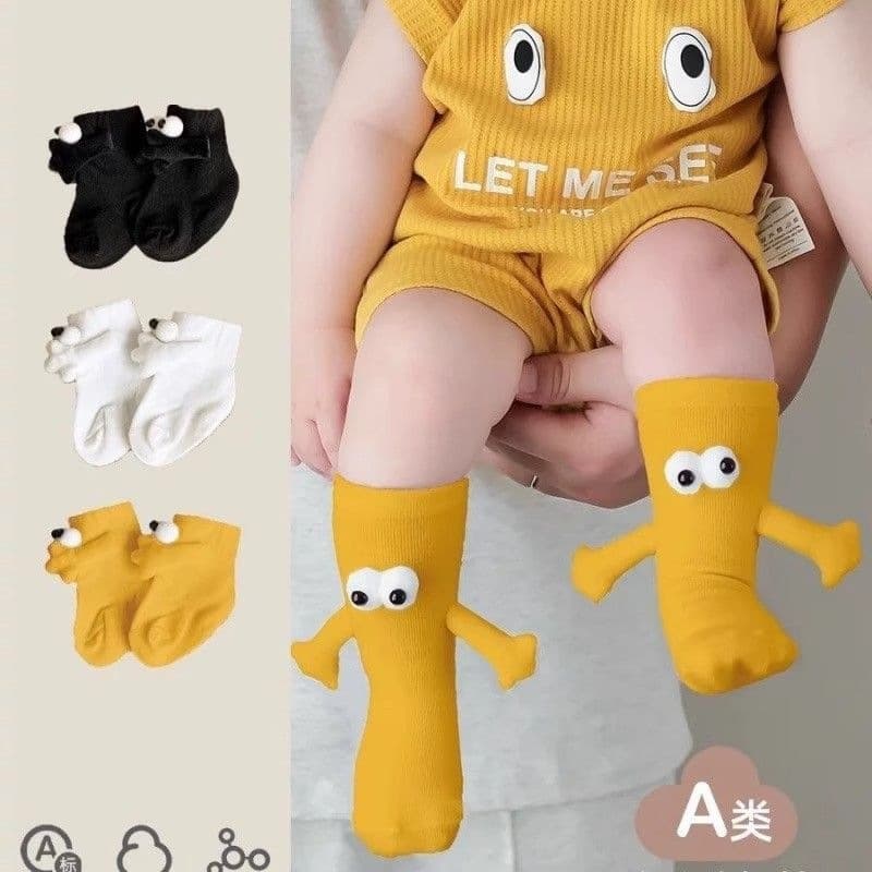 Hand-in-Hand Socks Baby Kids Candy Cute 3D Plush Doll Funny Magnetic Cotton Trendy Mid-Calf Big Eye Socks
