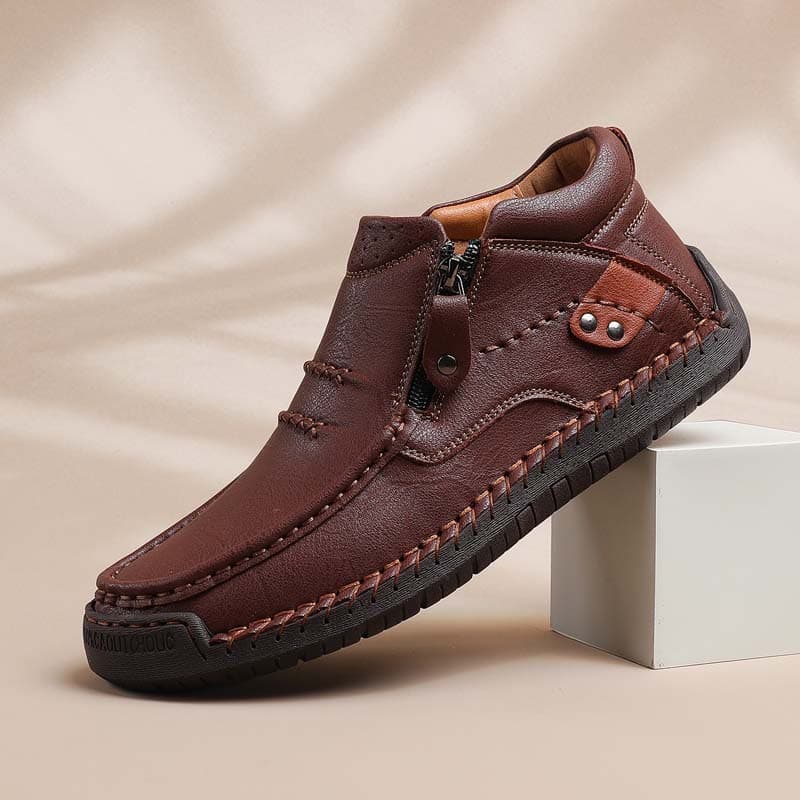 Large Size Men's Outdoor Casual Shoes Handmade Flat Bottom High Top Spring Shoes Breathable Wear-Resistant round Toe Rubber Sole