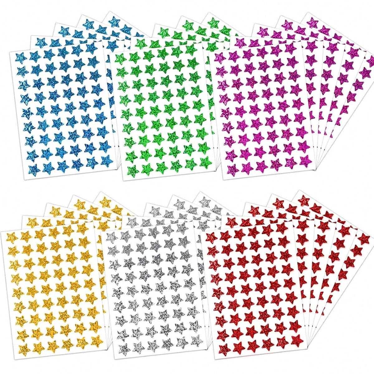 54 stickers/holographic star stickers in 6 colors laser smiley five-pointed star children's reward cartoon stickers