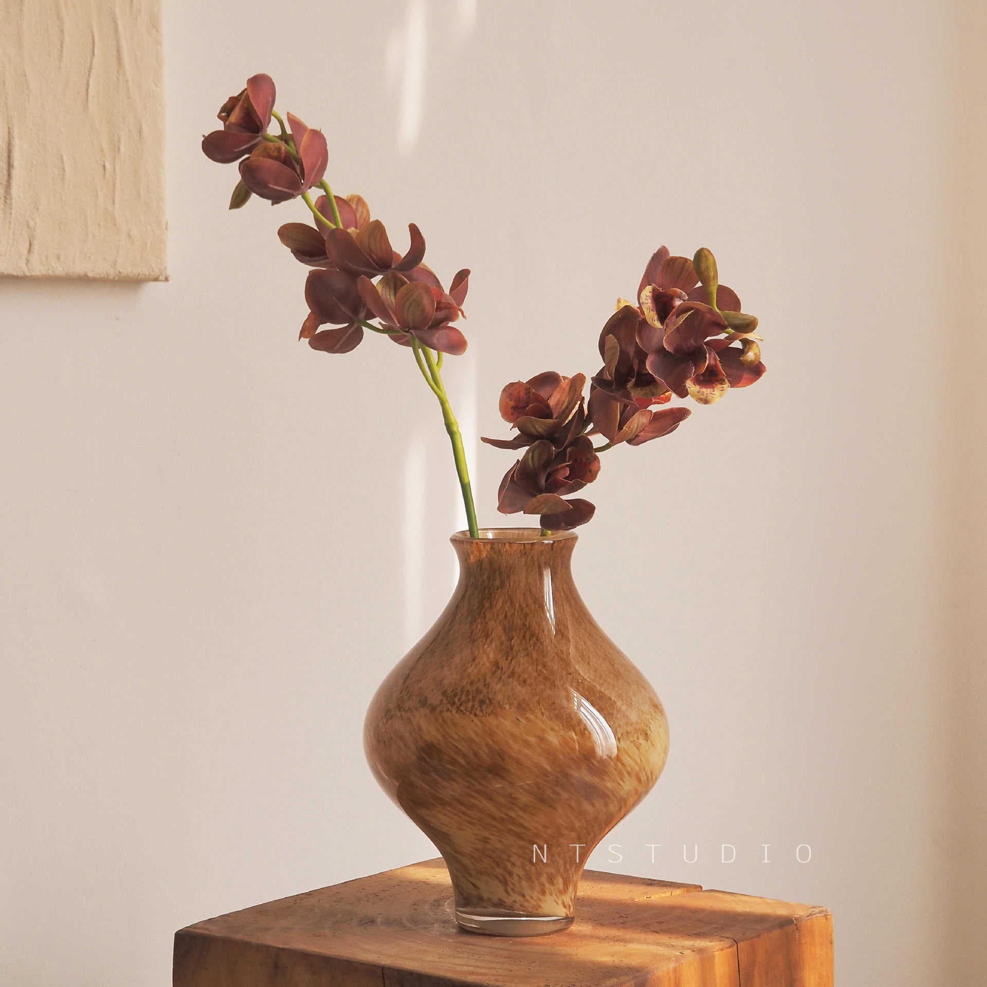 Antique Brown Glazed Vase, Song Dynasty Aesthetic Flower Vase, American Style Designer Vase, Beautiful Glass Vase for Flower Arrangement