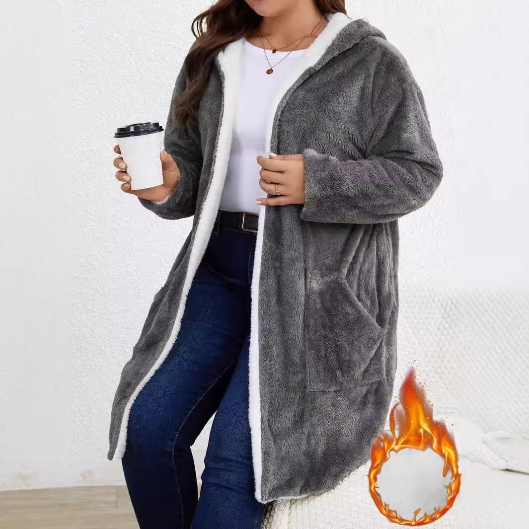TEMU Hot-Selling Cross-Border Fashion New Open-Front Cardigan Casual Hooded Long-Sleeve Plush Coat for Europe and America
