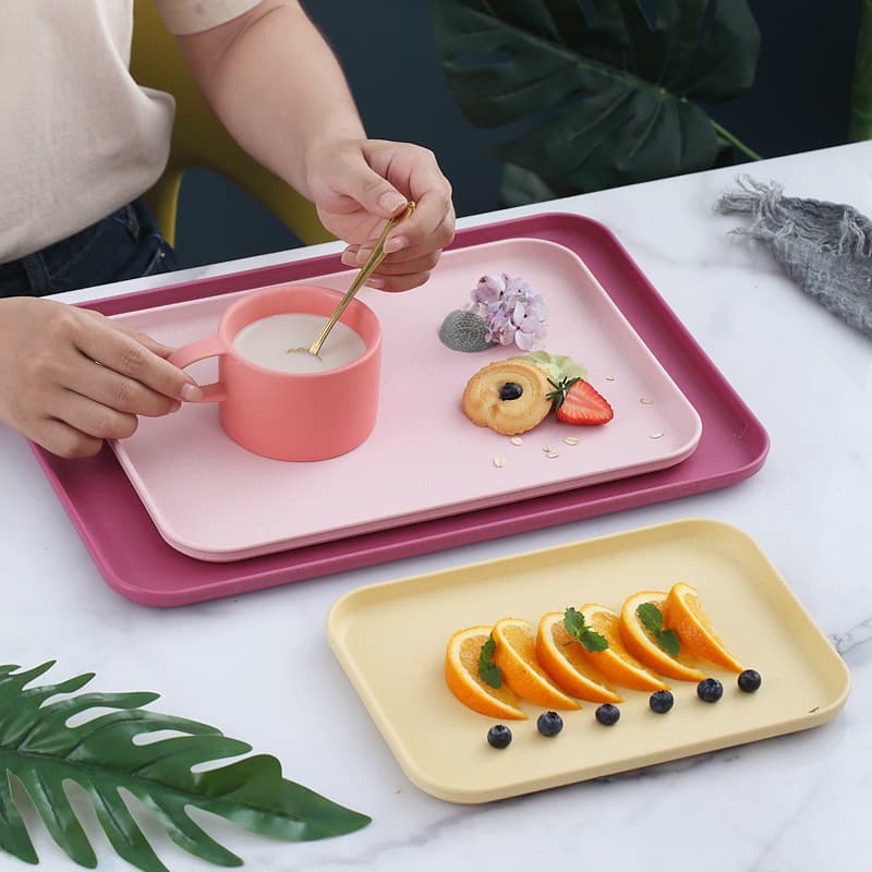 Wheat Straw Tray Household Tea Set Tea Cup Tray Rectangular Fruit Tray Storage Tray Children's Jigsaw Piece Tray