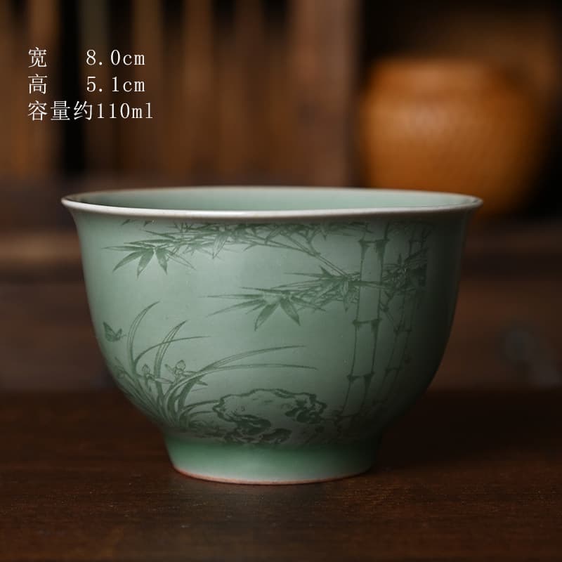 Shadow Blue Porcelain Tea Cup Ceramic Master Cup Large Yue Kiln Kung Fu Tasting Cup Personal Tea Drinking Cup Jump Knife Single Cup Tea Bowl
