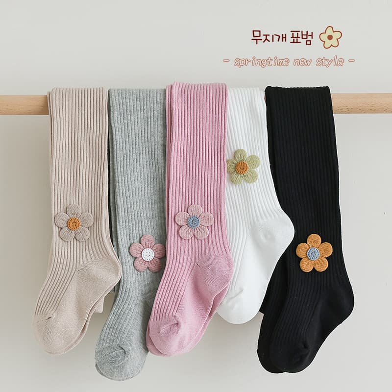 Children's Tights Spring Autumn Sunflower Pattern Polyester Cotton Girls' Base Tights Vertical Stripes Baby Tights Wholesale