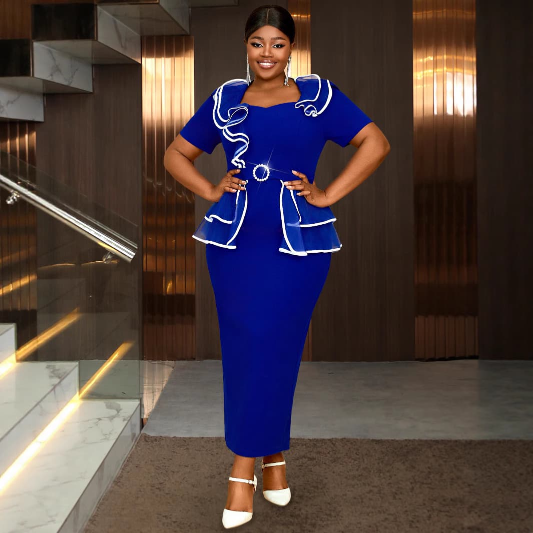 Mother of the Bride Dress V-Neck Ruffle Contrast Short Sleeve Plus Size Bodycon Dress Dresses for Women