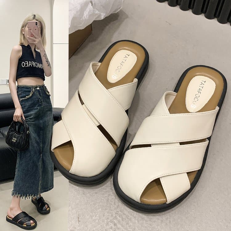 Baotou Women's Mule Sandals 2025 Summer New Woven Hollow Out Square Toe Retro Roman Women's Slippers