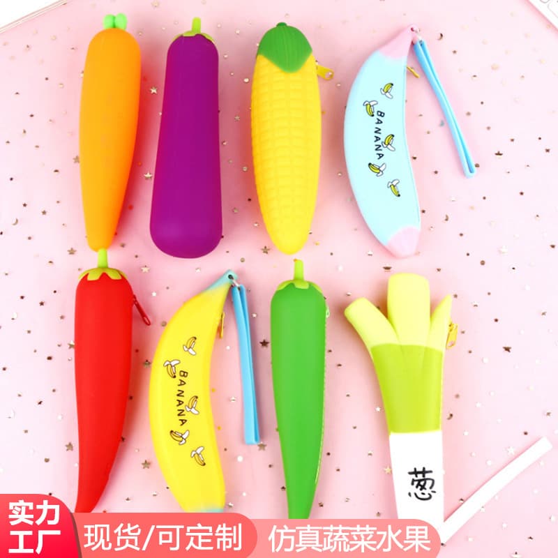 Korean Fashion Creative Fruit and Vegetable Silicone Pencil Case Cute Cat's Claw Fresh Cartoon Large Capacity Stationery Storage Bag