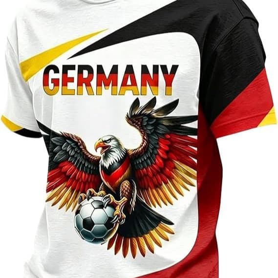 2026 Cross-Border Amazon New Men's Round Neck T-Shirt Football Star Eagle Germany Print Men's Top