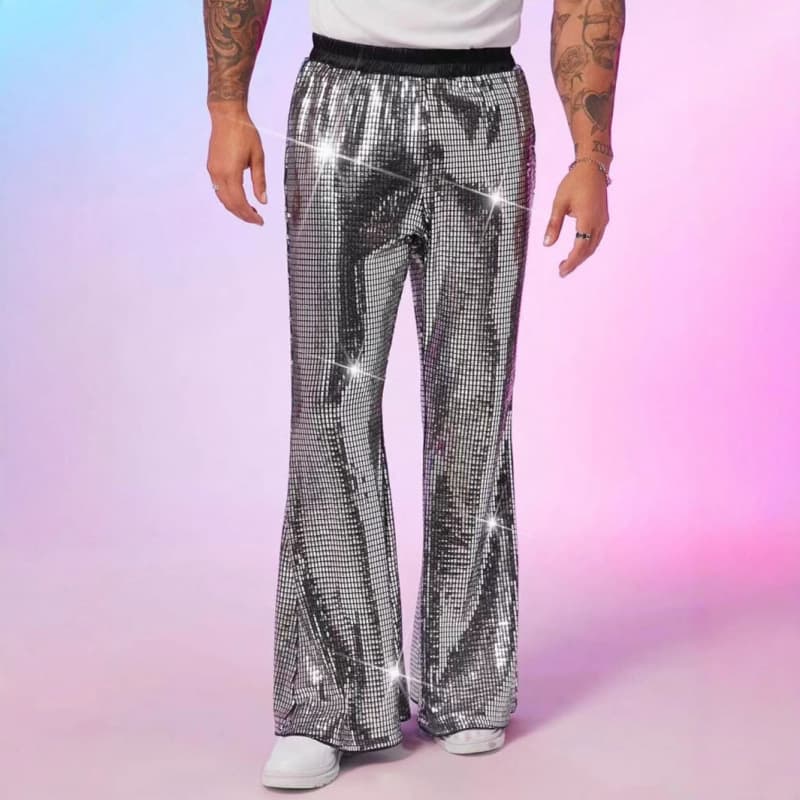 Cross-border 2026 foreign trade summer new European and American sequined silver flared trousers stage performance casual pants
