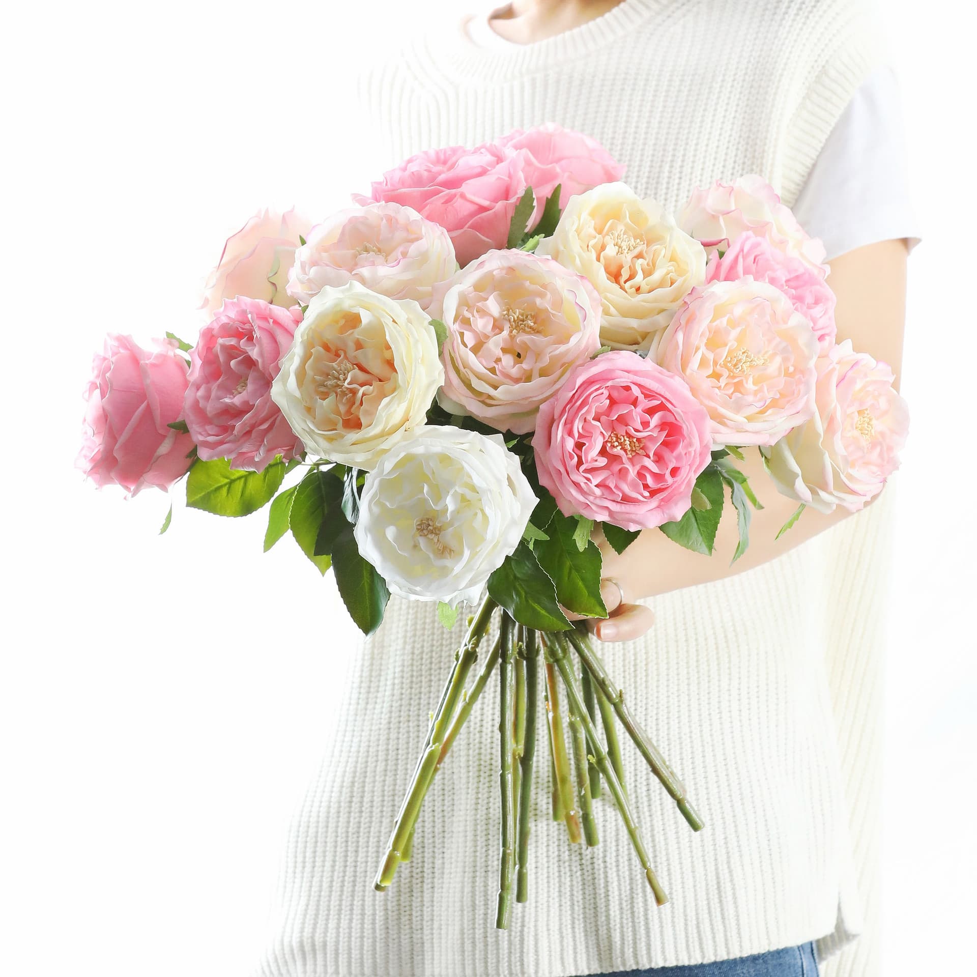 Lifelike Moisturizing Rose Artificial Flower for Wedding Photography Props Decoration Austin Rose Wholesale