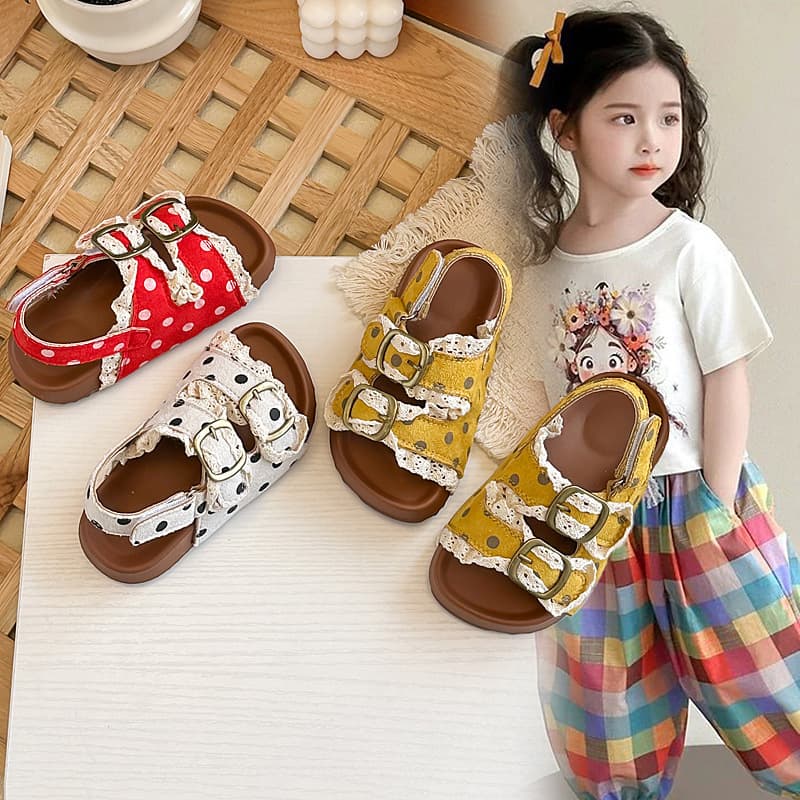 Girls' Sandals 2026 Summer New Style Toddler Lace Buckle Open-Toe Birkenstock Sandals Children's Soft Sole Beach Shoes