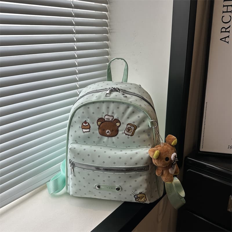New high-looking and versatile polka-dot bear backpack, handbag, shoulder bag, daily versatile large-capacity school bag
