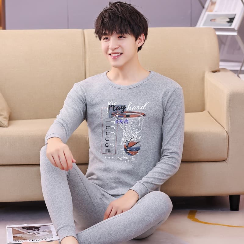 Youth Autumn and Winter Thermal Underwear Set for Boys, Big Kids, Pure Cotton Long Johns, High School Student Thermal Top and Bottom