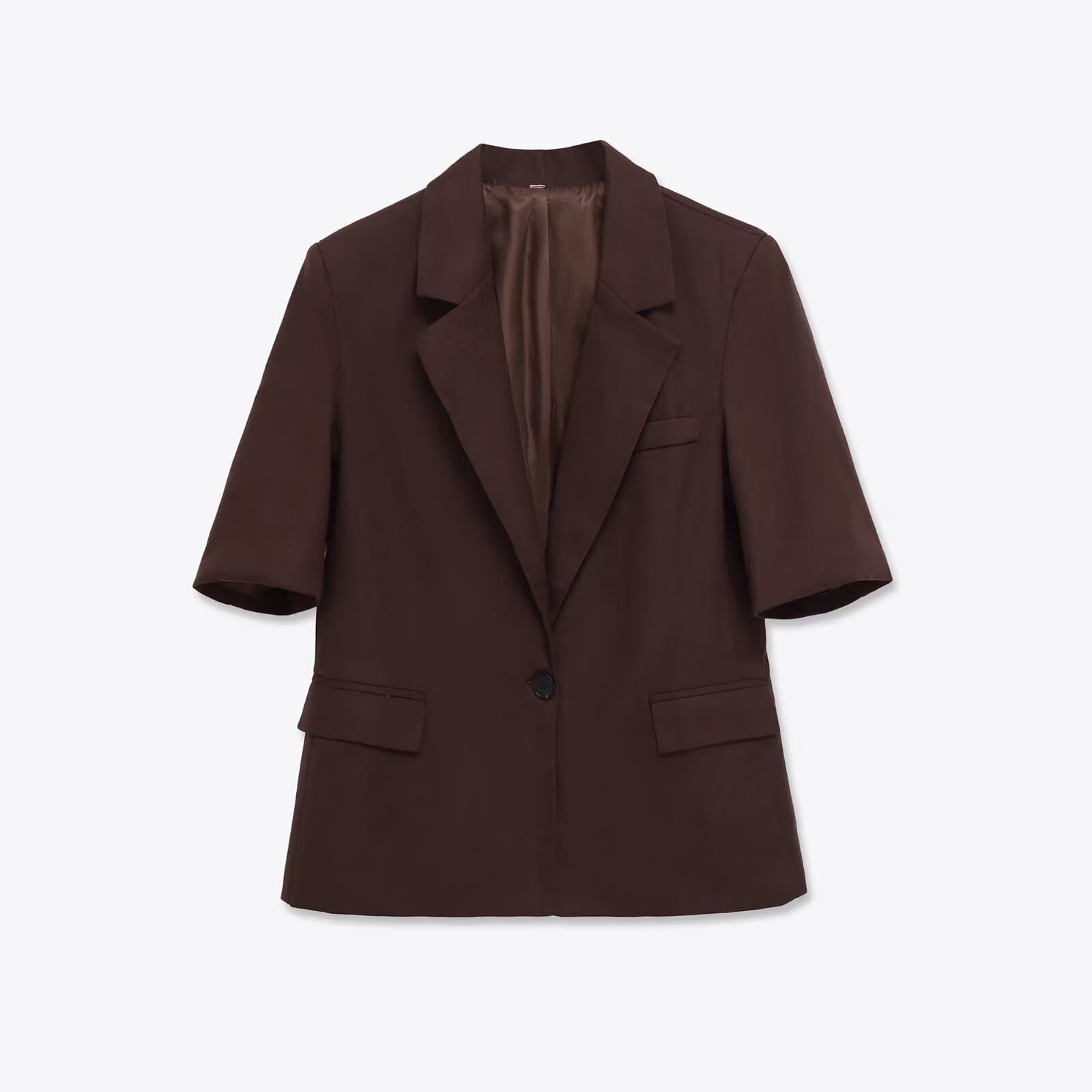 Cross-Border Women's Clothing Wholesale 2025 New Autumn Women's European and American Style Solid Color Short-Sleeved Suit Jacket