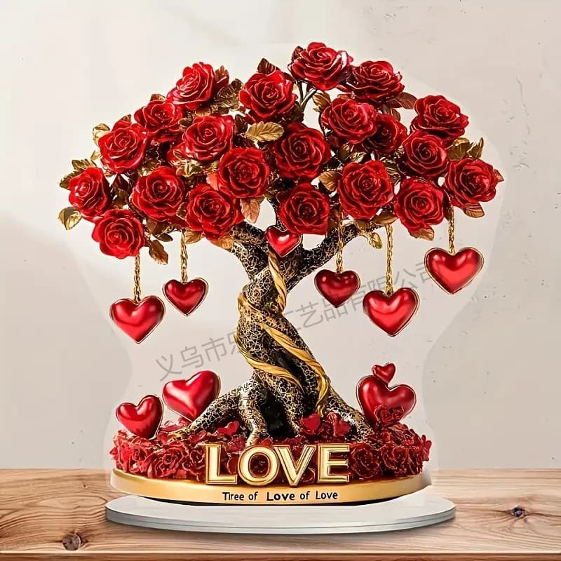 Valentine's Day Red Rose Flower Love Tree 2D Flat Acrylic Decoration Ornament Valentine's Day Mother's Day Decoration