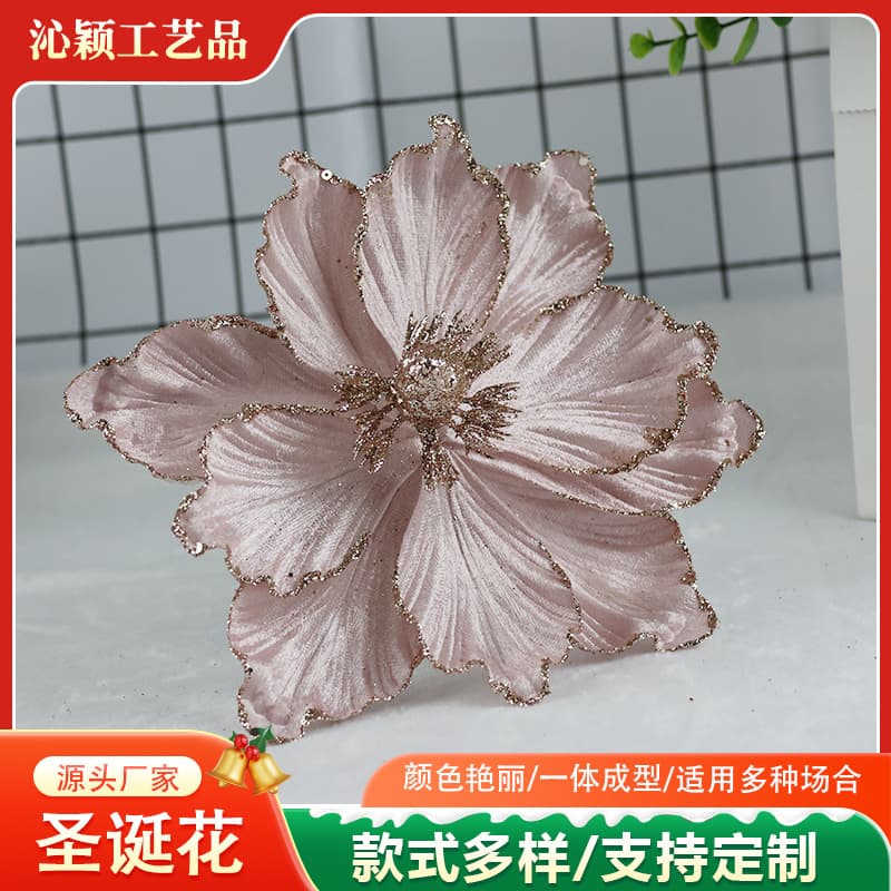 Christmas decorative flowers sprinkled with pink sequins simulated magnolia Christmas decorations Christmas magnolia Christmas flowers wholesale