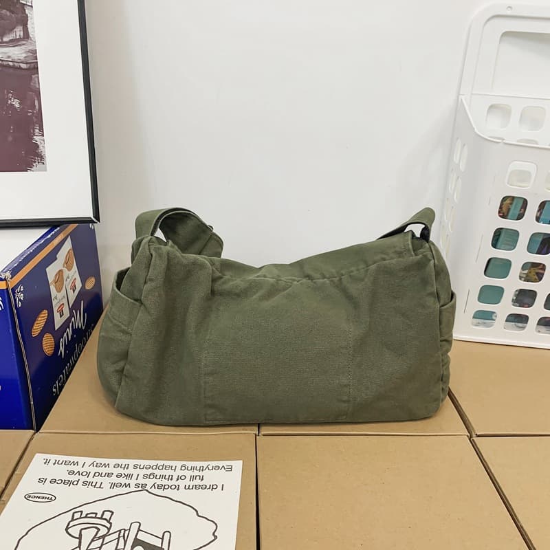 Japanese Washed Canvas Bag Casual Draped Crossbody Bag Trendy Artistic School Bag Messenger Bag Leisure Shoulder Bag
