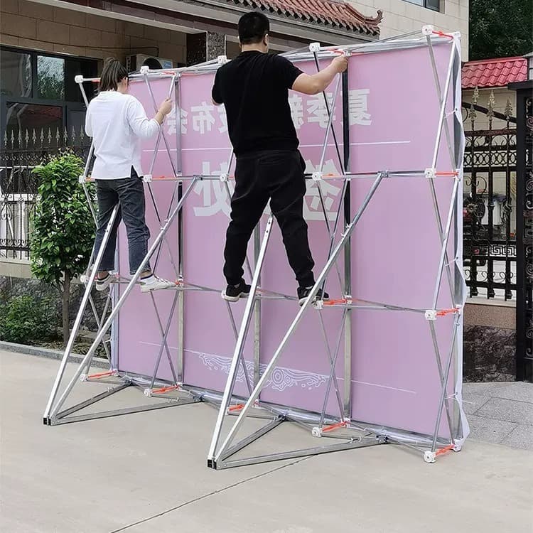 Outdoor Windproof Mesh Pull-Up Display Stand Folding Display Wall Signage Banner Truss Background Wall for Advertising
